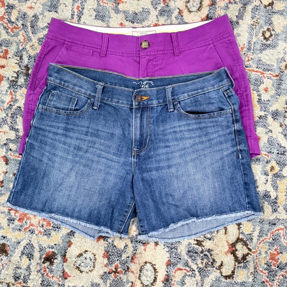 Old Navy Shorts Bundle Women 8 Purple Blue Denim Khaki Raw Hem Casual EUC